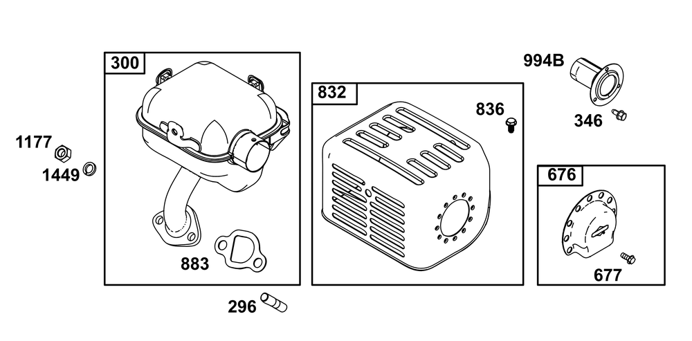 Exhaust Group Diagram and Parts List for 130G32-0256-H5 100000 - 19Z999 Briggs and Stratton Engine